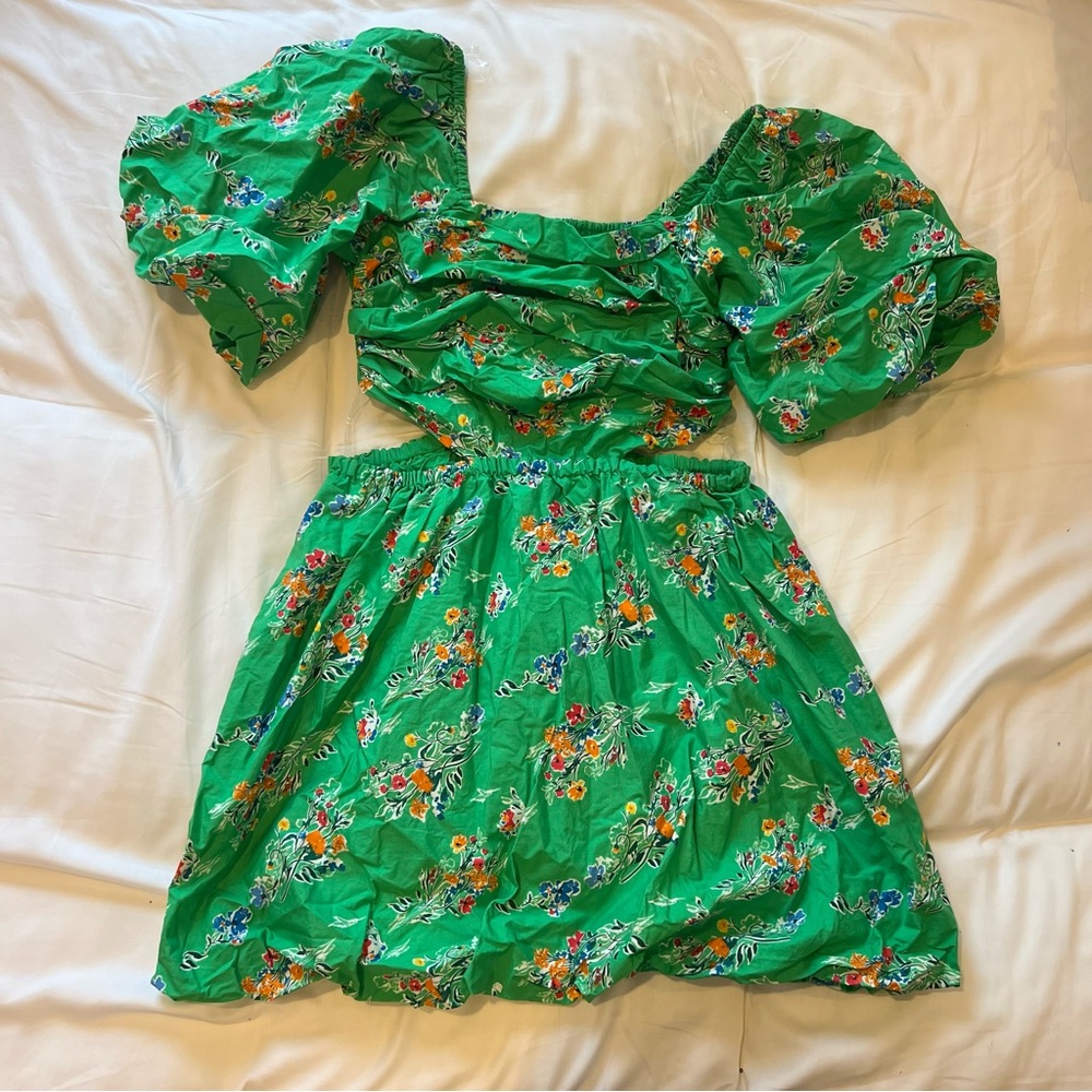 A New Day Green Puff Sleeve Mini Sundress